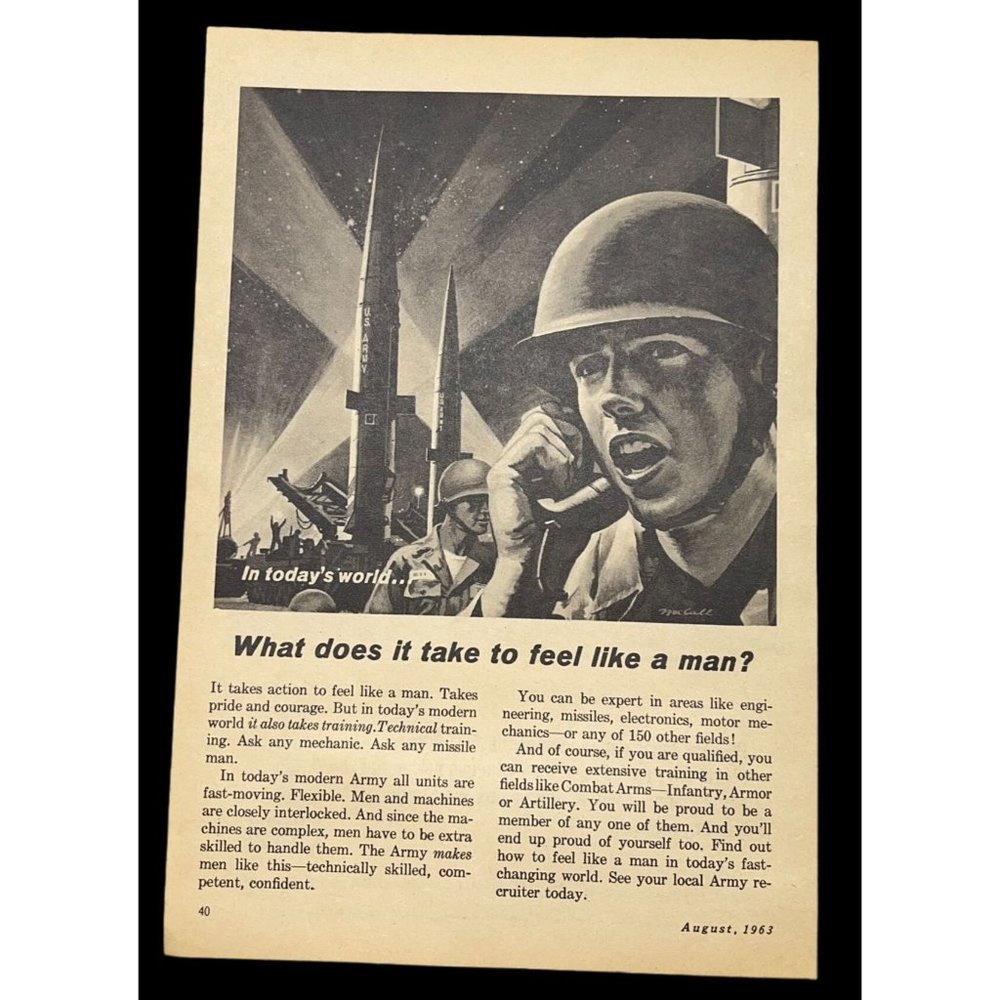 US Army Recruiter Print Ad Vintage 1963 What Does it Take to Feel Like a Man